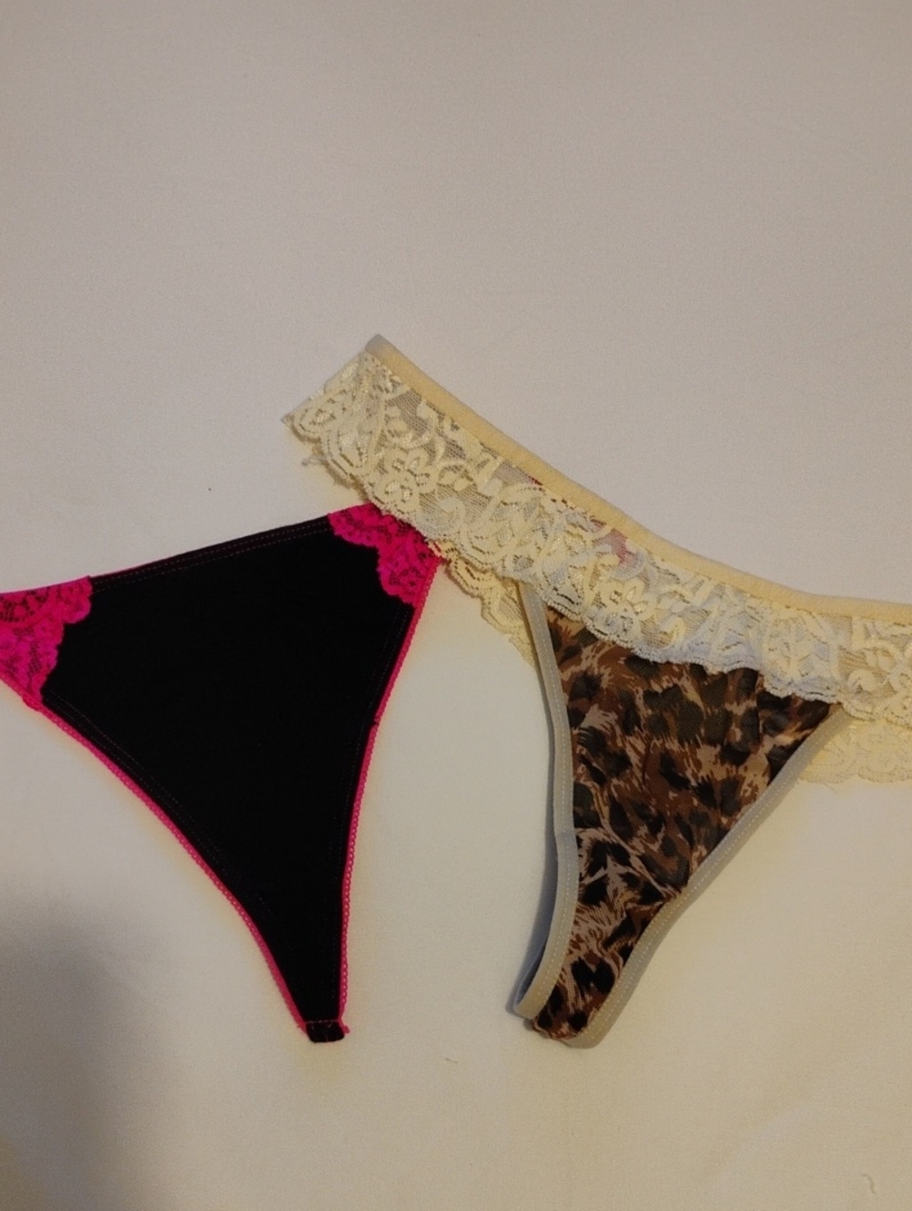 Women's Lace Trim Leopard & Black Pink Thong Set